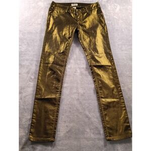 Mudd Jeans Juniors 7 Gold Metallic Low Rise Skinny 29x29 Stretch Coated Denim